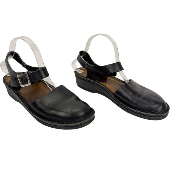 Naot Black Leather Closed Toe Slingback Wedge Sandal Sz 39/ 8-8.5 Comfort Soft - Picture 2 of 13
